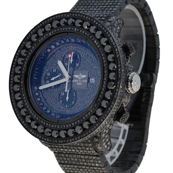 Breitling 56mm Bust Down Black PVD 35 CTW Diamond Super Avenger A13370 Watch! - Picture 2 of 10